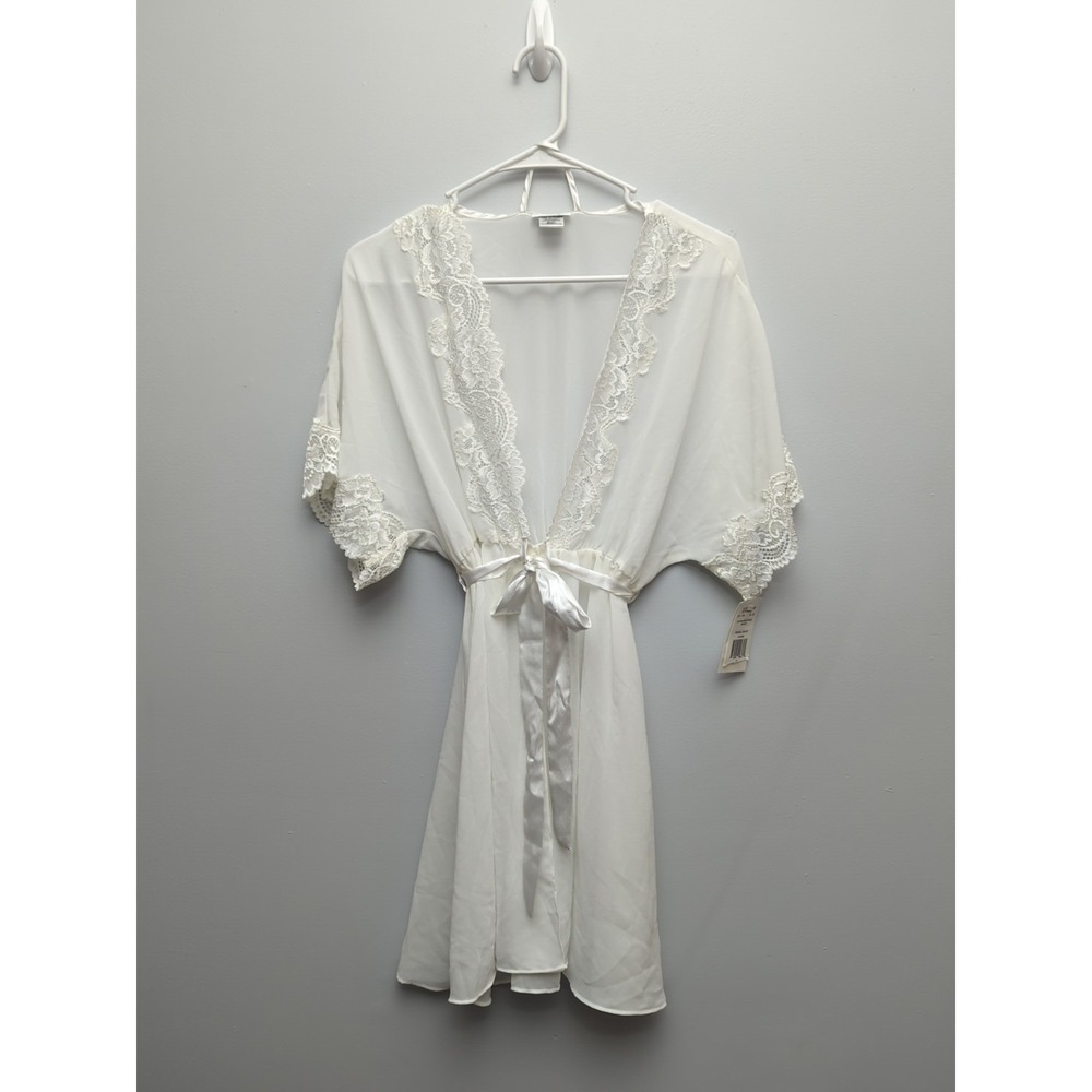 A4 Seductivewear Cinema Etoile Sheer White Bridal Robe with Lace Size Small